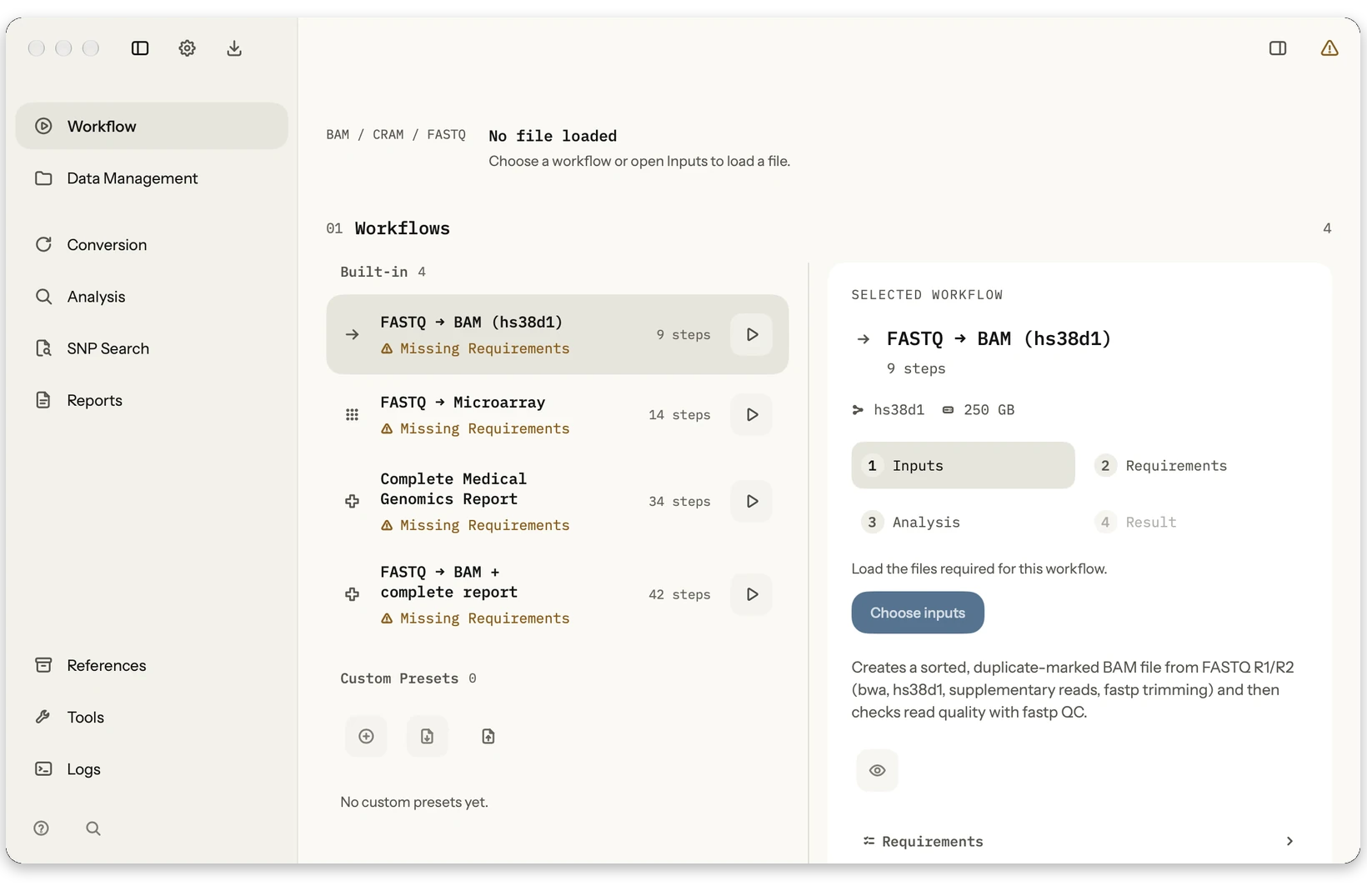 Genome workflow screenshot