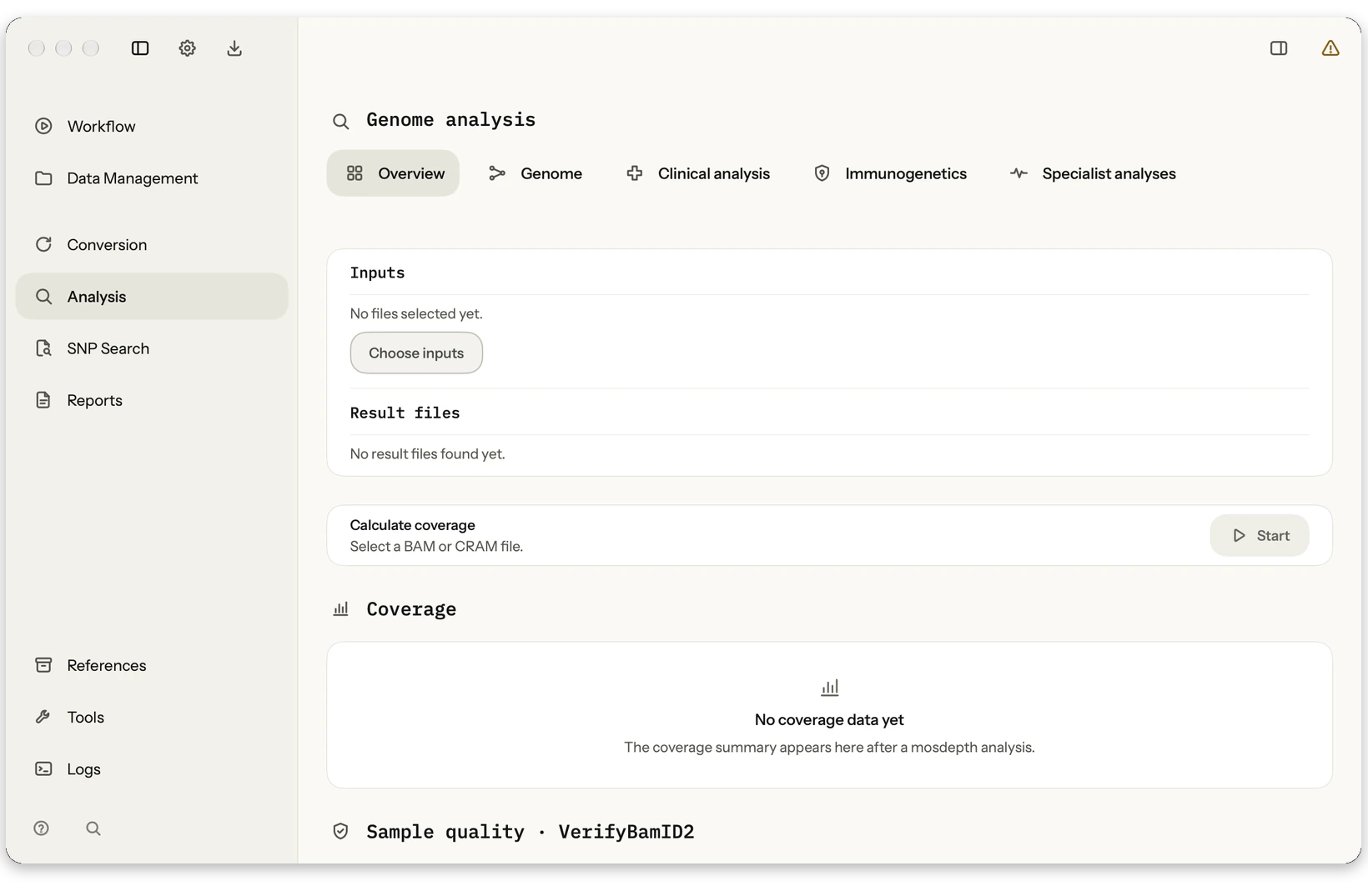 Analysis: Run domain-specific evaluations for mtDNA, EBV, HLA, KIR, pharmacogenetics, repeats, LPA, PGS and microarray data.