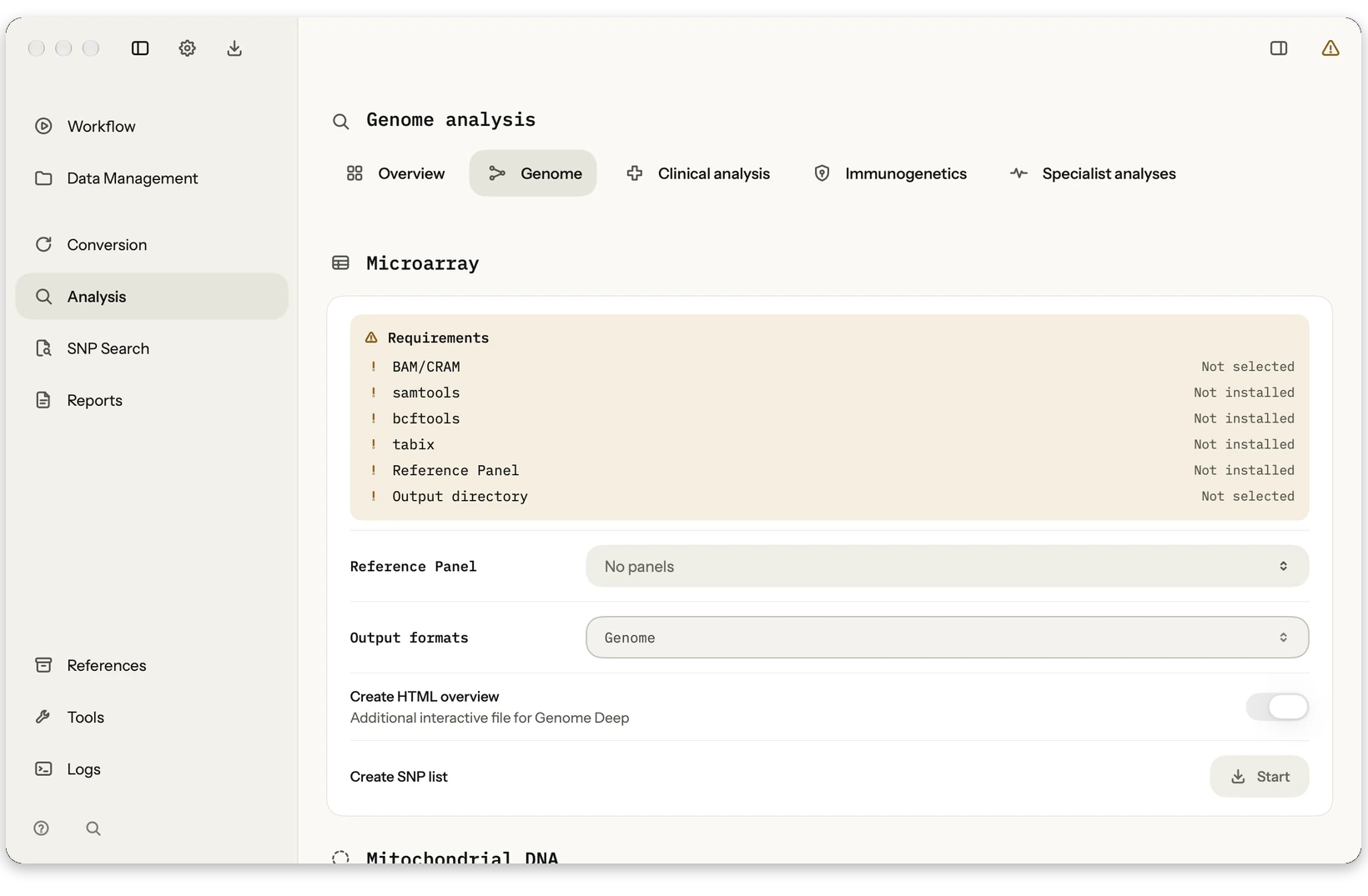 Single-gene analysis: Select individual genes, inspect coverage and variants by category, and review technical details in one targeted workflow.