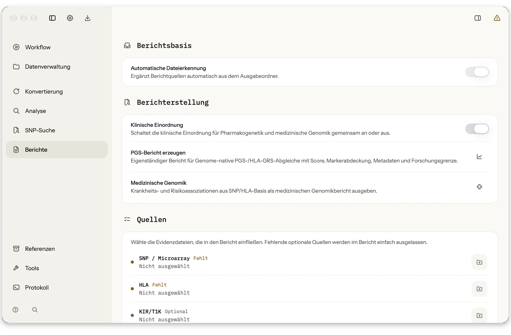 Berichte: PDF-Berichte mit Datengrundlage, Quellen, Qualitätsangaben und Inhaltsverzeichnis.