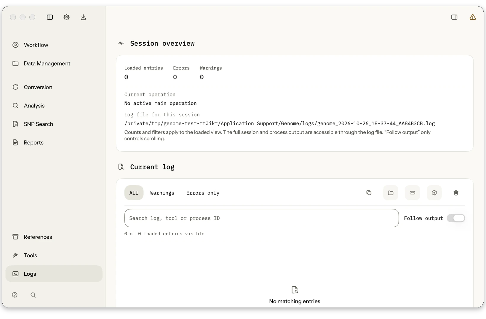 Log: Follow the progress, warnings and technical output of each run.